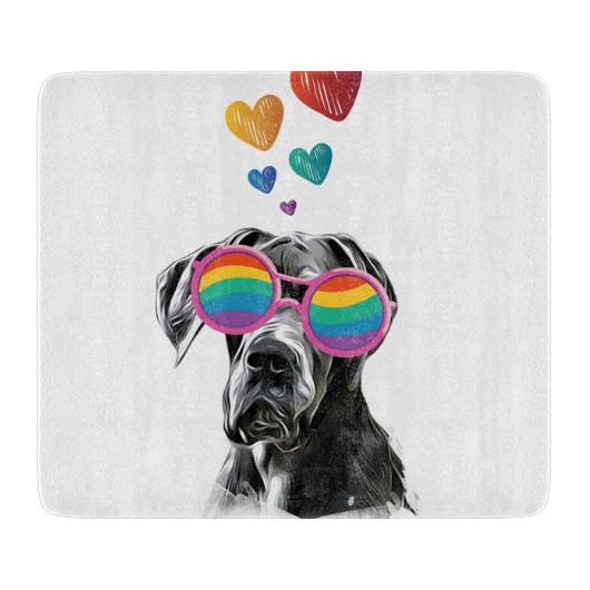 Planche À Découper Grand chien Danse avec Coeurs Saint-Valentin (Devant)