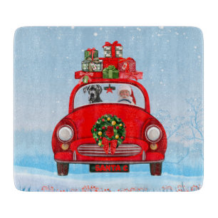 Planche À Découper Grand Danois dans une voiture avec le Père Noël