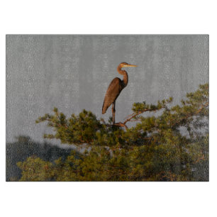 Planche À Découper Grand Héron Bleu sur le sommet de l'arbre