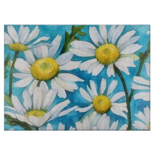 Planche À Découper Grands Fleurs de Marguerite en Aquarelle sur Verre