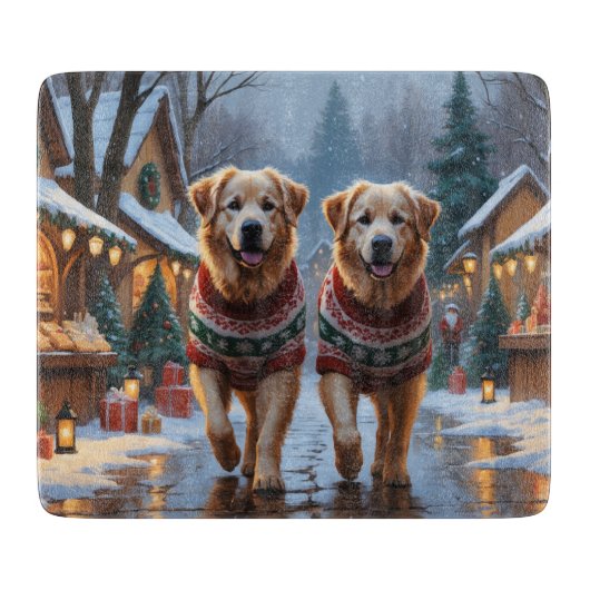 Planche À Découper Grands Pyrenees Chiens Noël Neige Vacances (Devant)