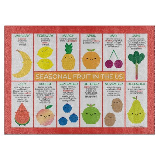 Planche À Découper Graphique des fruits saisonniers des États-Unis (Devant)
