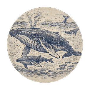 Planche À Découper Gravure vintage de groupe de baleines à bosse