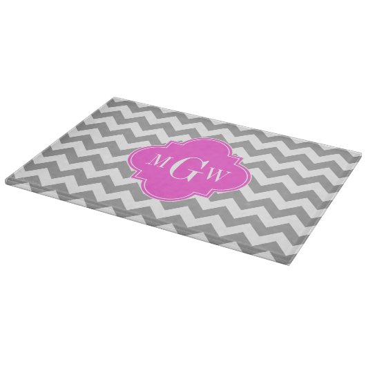 Planche À Découper Gray What Chevron Hot rose Quatrefoil 3 Monogramme (Coin)