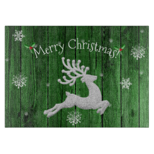 Planche À Découper Green Rustic Christmas Reindeer Cutting Board