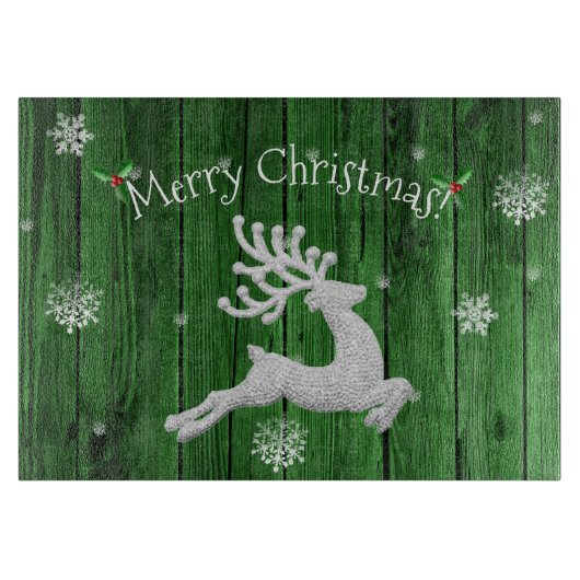 Planche À Découper Green Rustic Christmas Reindeer Cutting Board (Devant)