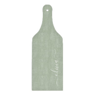 Planche À Découper Green Sage Modern Script Girl Monogramme Nom
