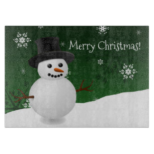 Planche À Découper Green Snowman Winter Scene Christmas Cutting Board