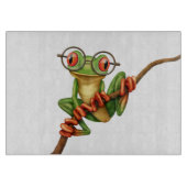 Planche À Découper Grenouille d'arbre verte mignonne avec des verres (Devant)