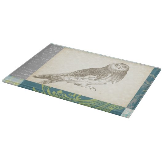 Planche À Découper Grey Owl sur Arrière - plan Motif (Coin)