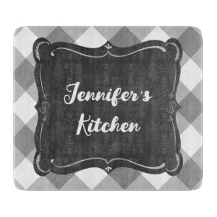 Planche À Découper Grey White En vichy Farmhouse Style Nom