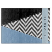 Planche À Découper Grey Zigzag, Grey Chevron, Bleu, Votre Nom (Devant)