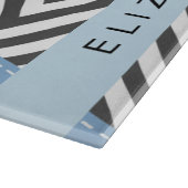 Planche À Découper Grey Zigzag, Grey Chevron, Bleu, Votre Nom (Coin)