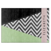 Planche À Découper Grey Zigzag, Grey Chevron, Mint, Votre Nom (Devant)