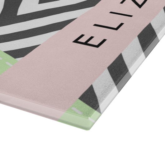 Planche À Découper Grey Zigzag, Grey Chevron, Mint, Votre Nom (Coin)