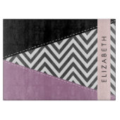Planche À Découper Grey Zigzag, Grey Chevron, Purple, Votre Nom (Devant)