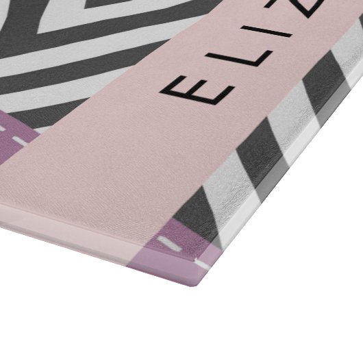 Planche À Découper Grey Zigzag, Grey Chevron, Purple, Votre Nom (Coin)
