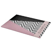 Planche À Découper Grey Zigzag, Grey Chevron, Rose, Votre Nom (Coin)