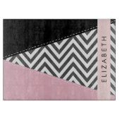 Planche À Découper Grey Zigzag, Grey Chevron, Rose, Votre Nom (Devant)