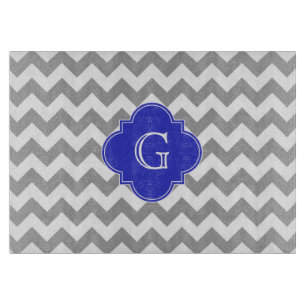 Planche À Découper Gris Blanc Chevron Bleu Cobalt Quatrefoil Monogram