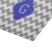 Planche À Découper Gris Blanc Chevron Bleu Cobalt Quatrefoil Monogram (Coin)