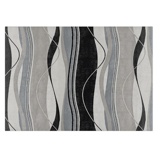 Planche À Découper Gris et blanc onduleux de noir de rayures (Devant)
