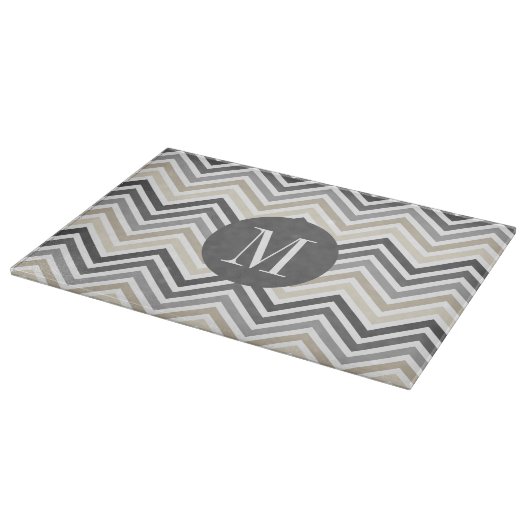 Planche À Découper Gris & Linge Beige Chevron Motif avec Monogramme (Coin)