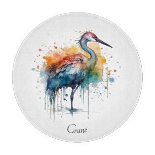 Planche À Découper Grue élégante : Art à l'aquarelle, personnalisé