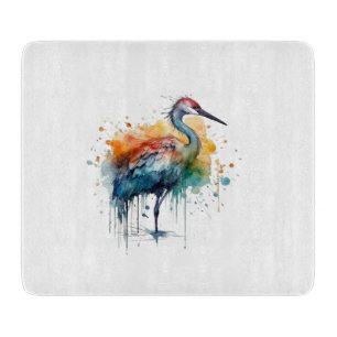 Planche À Découper Grue Élégante : Art Aquarelle