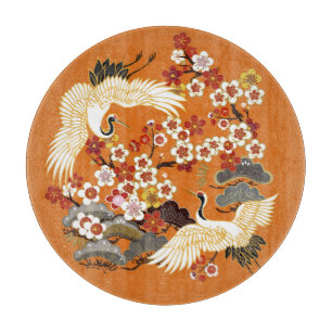 Planche À Découper Grues florales colorées Sakura Motif