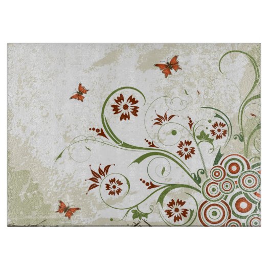 Planche À Découper Grunge papillons Abstraits et fleurs (Devant)