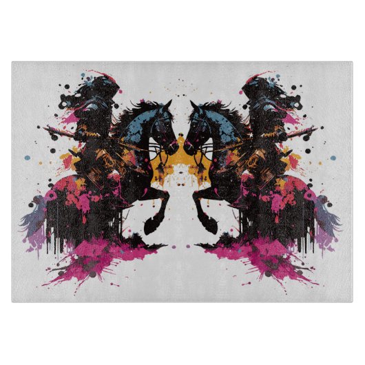 Planche À Découper Guerrier équitation cheval en aquarelle (Devant)