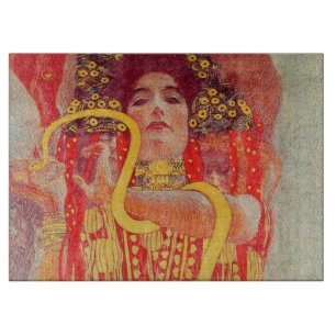 Planche À Découper Gustav Klimt Femme Rouge Peinture de Serpent en Or