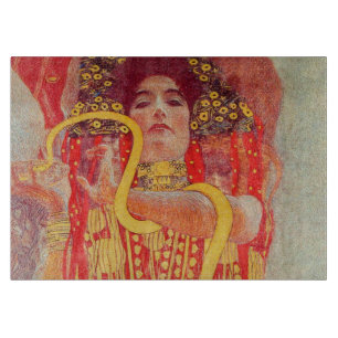 Planche À Découper Gustav Klimt Femme Rouge Peinture de Serpent en Or