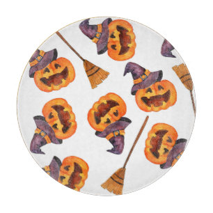 Planche À Découper Halloween Aquarelle, Automne Motif sans couture.