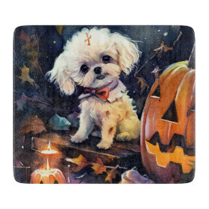 Planche À Découper Halloween Bichon Frise Avec La Peur Citrouille