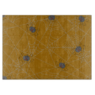 Planche À Découper Halloween spiders web and pumpkins 