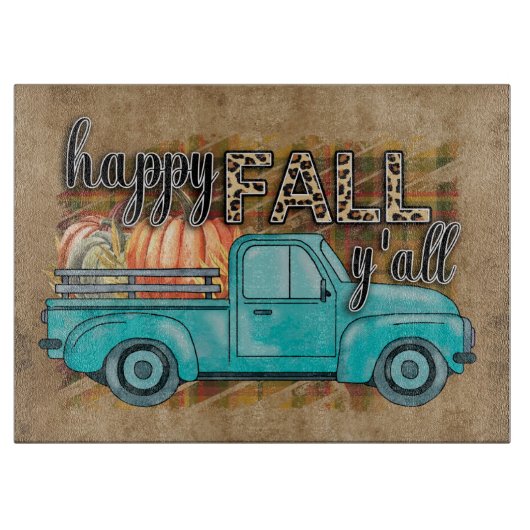 Planche À Découper Happy Fall Y'all Citrouille Farm Truck Cutboard (Devant)