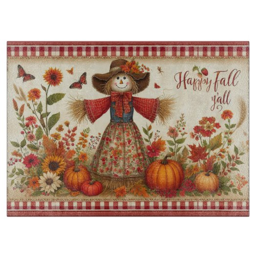 Planche À Découper Happy Fall Ya'll mignonne Scarecrow et automne Har (Devant)