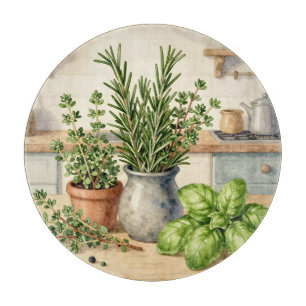 Planche À Découper Herbes fraîches de cuisine aquarelle