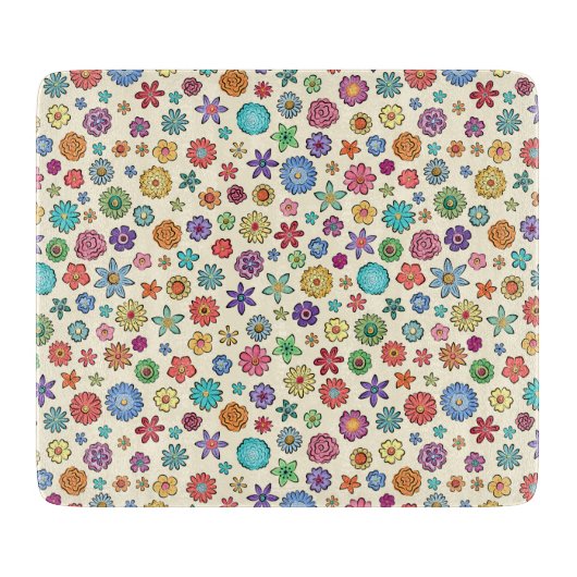 Planche à découper heureuse de fleurs (Devant)