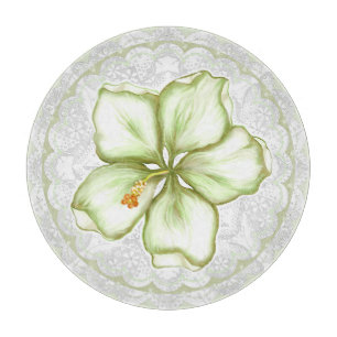 Planche À Découper Hibiscus & dentelle BLANC