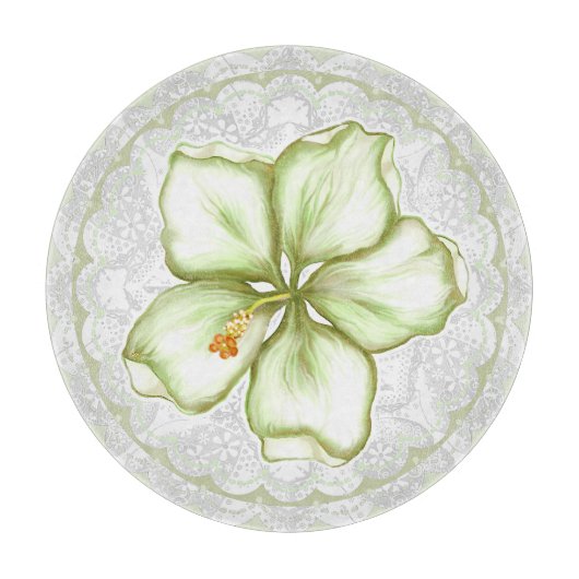 Planche À Découper Hibiscus & dentelle BLANC (Devant)