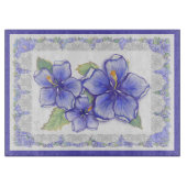 Planche À Découper Hibiscus & dentelle BLEU (Devant)