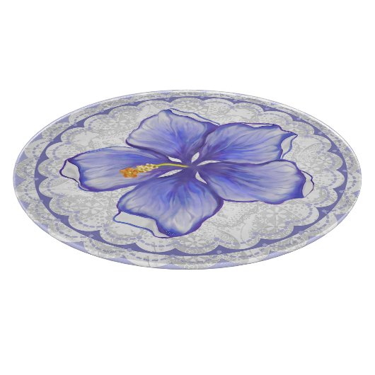 Planche À Découper Hibiscus & dentelle BLEU (Coin)