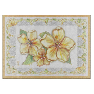 Planche À Découper Hibiscus & dentelle JAUNE