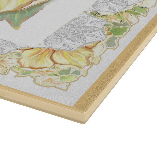 Planche À Découper Hibiscus & dentelle JAUNE (Coin)