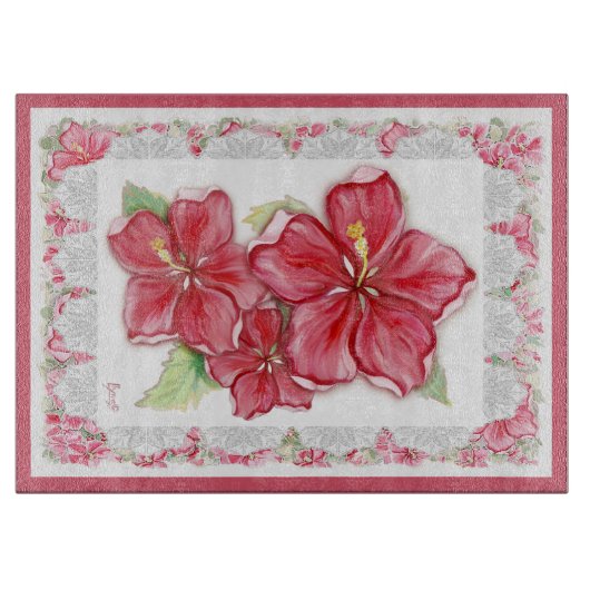 Planche À Découper Hibiscus & dentelle RED (Devant)