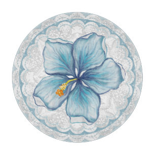 Planche À Découper Hibiscus & dentelle TURQUOISE