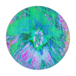 Planche À Découper Hibiscus Psychedelic Rétro Vert et Rose Chaud